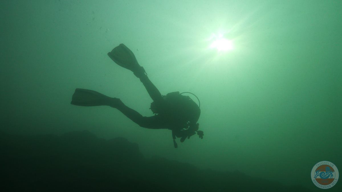 Silhouette eines Tauchers an der Schwarzen Brücke